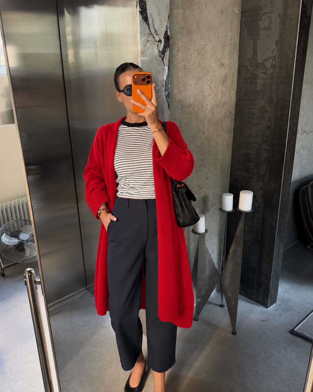 Red Long Knit Cardigan