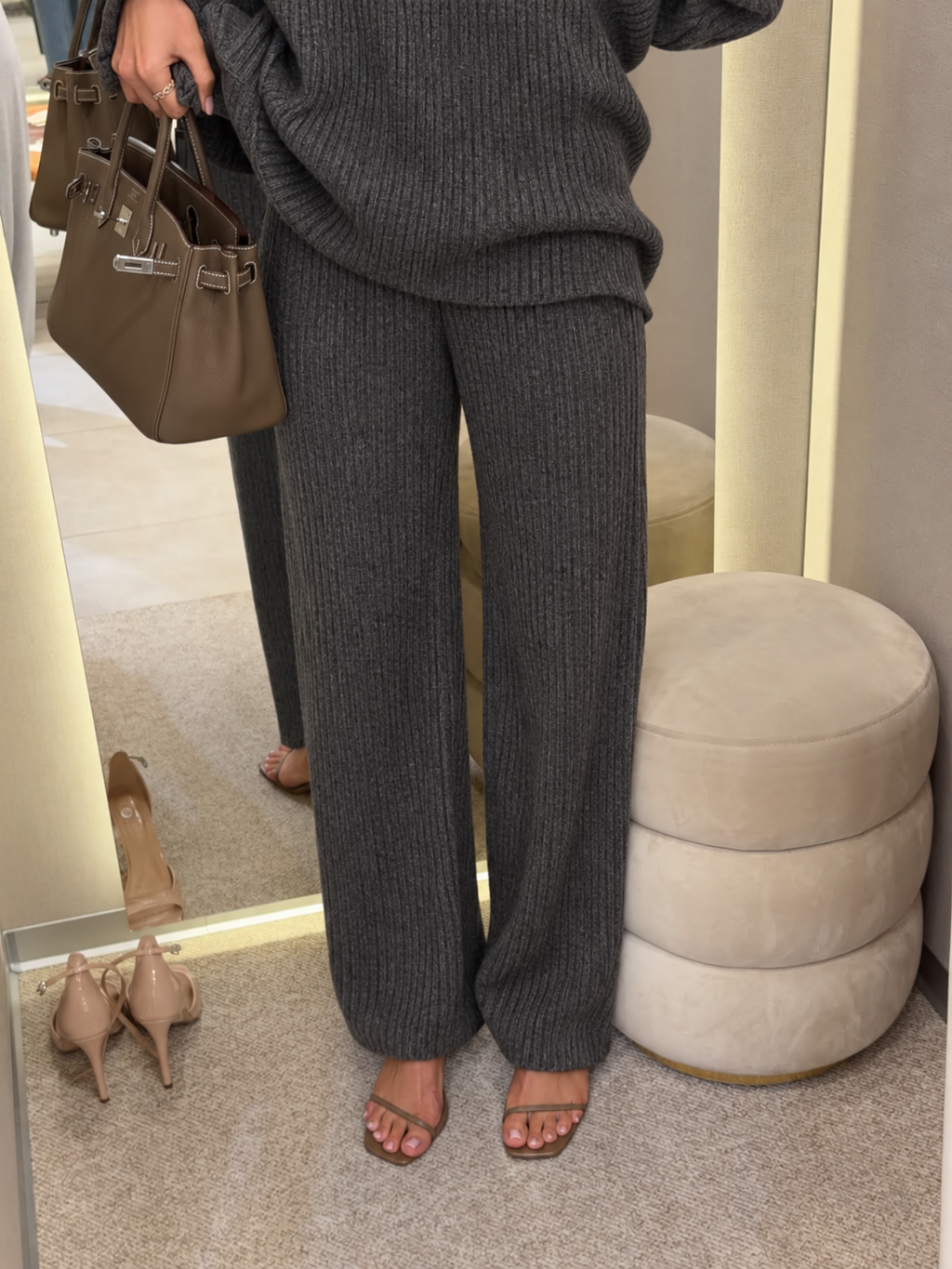 RIBBED KNIT LOUNGE SET - Grey