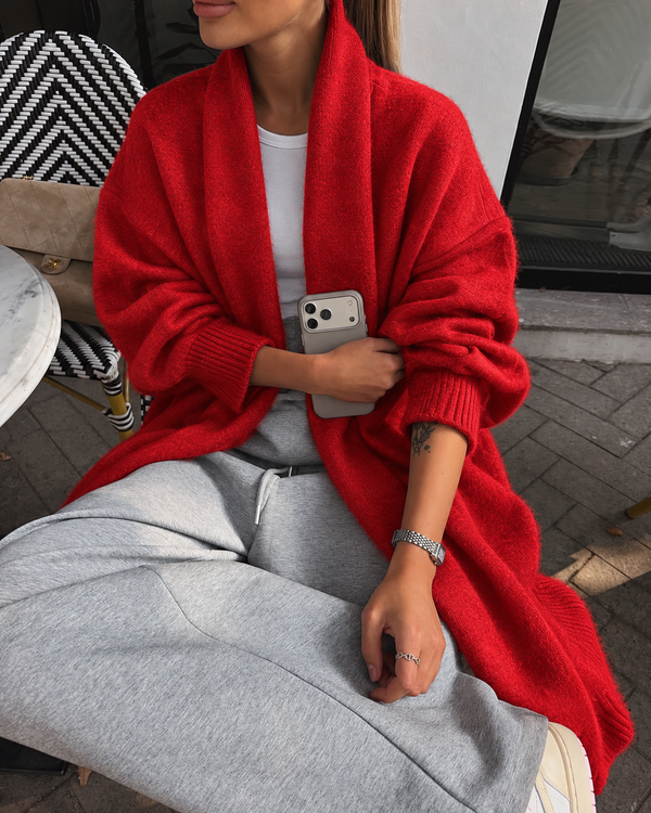 Red Long Knit Cardigan