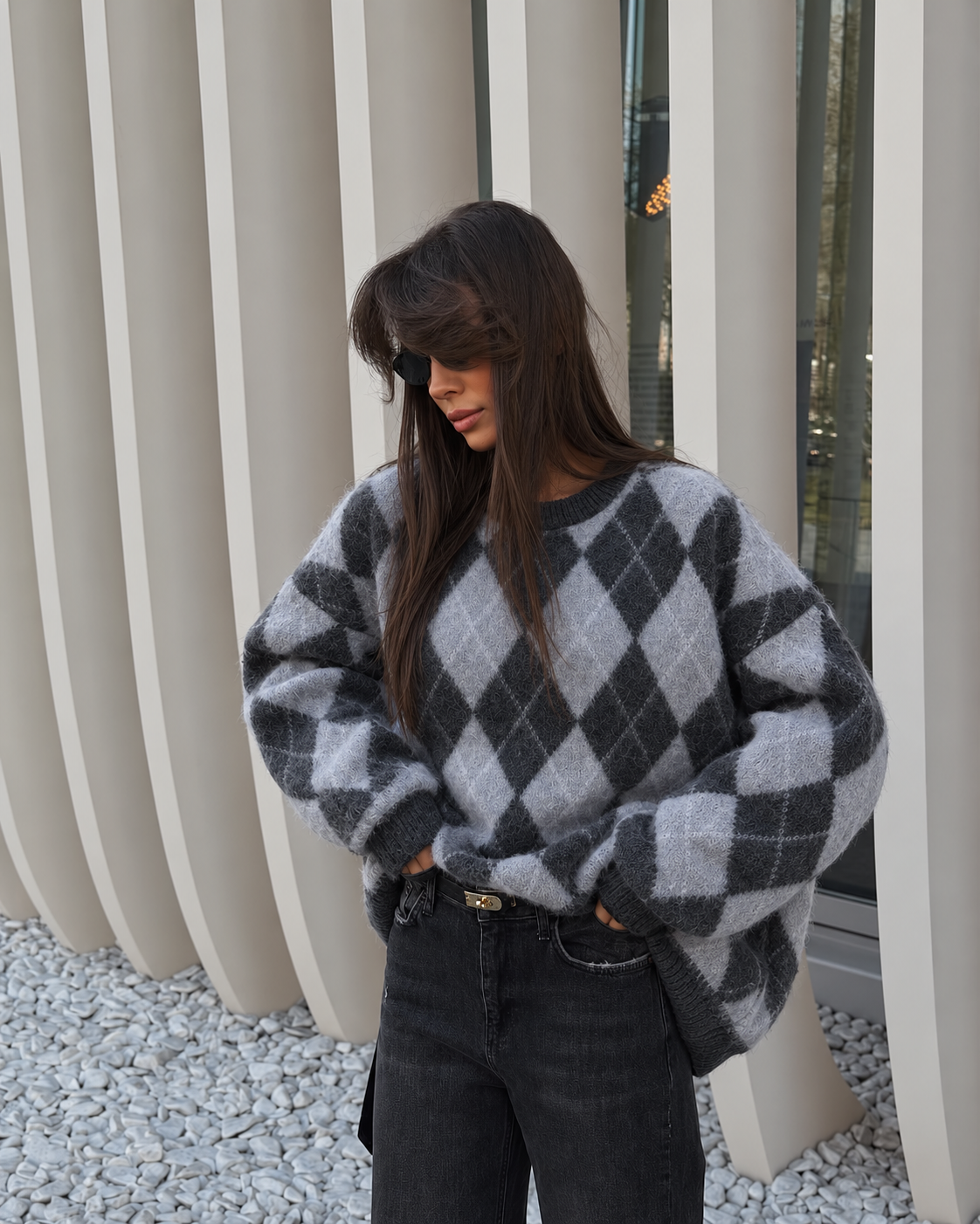 HERITAGE ARGYLE WOOL BLEND KNIT – GREY