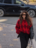 HERITAGE ARGYLE WOOL BLEND KNIT – RED