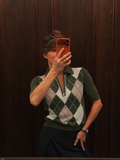 HERITAGE ARGYLE ZIP POLO KNIT – OLIVE CREAM
