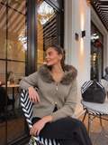 FUR HOOD KNIT KARDIGAN – BROWN
