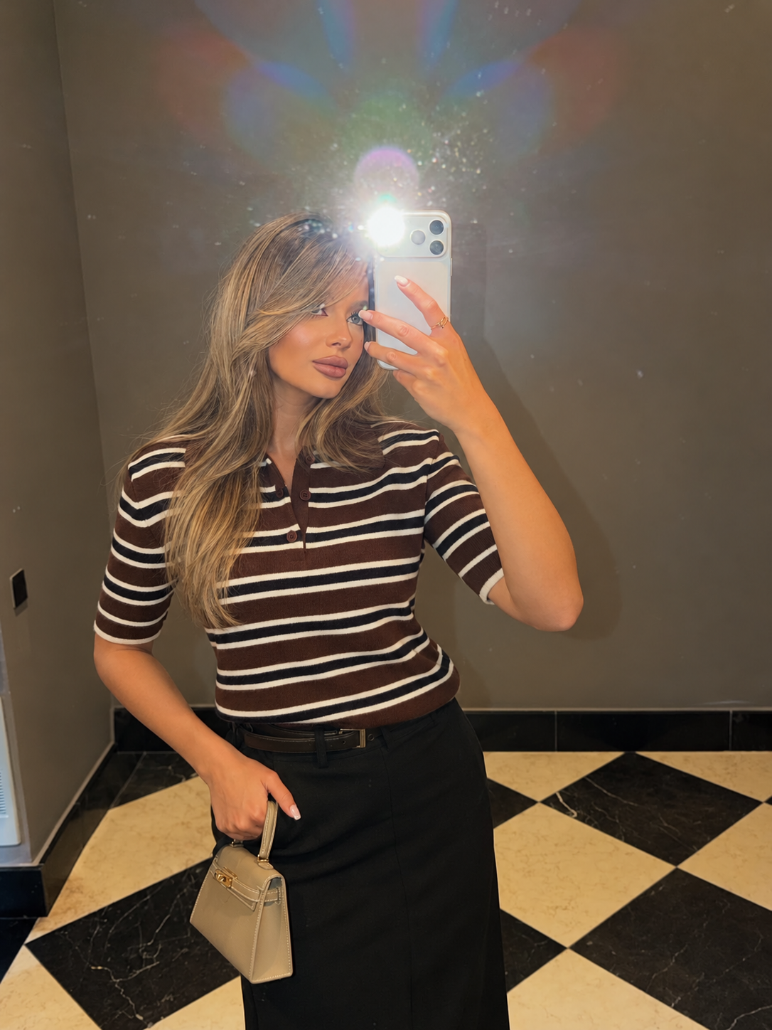 STRIPED POLO KNIT – CHOCOLATE BROWN