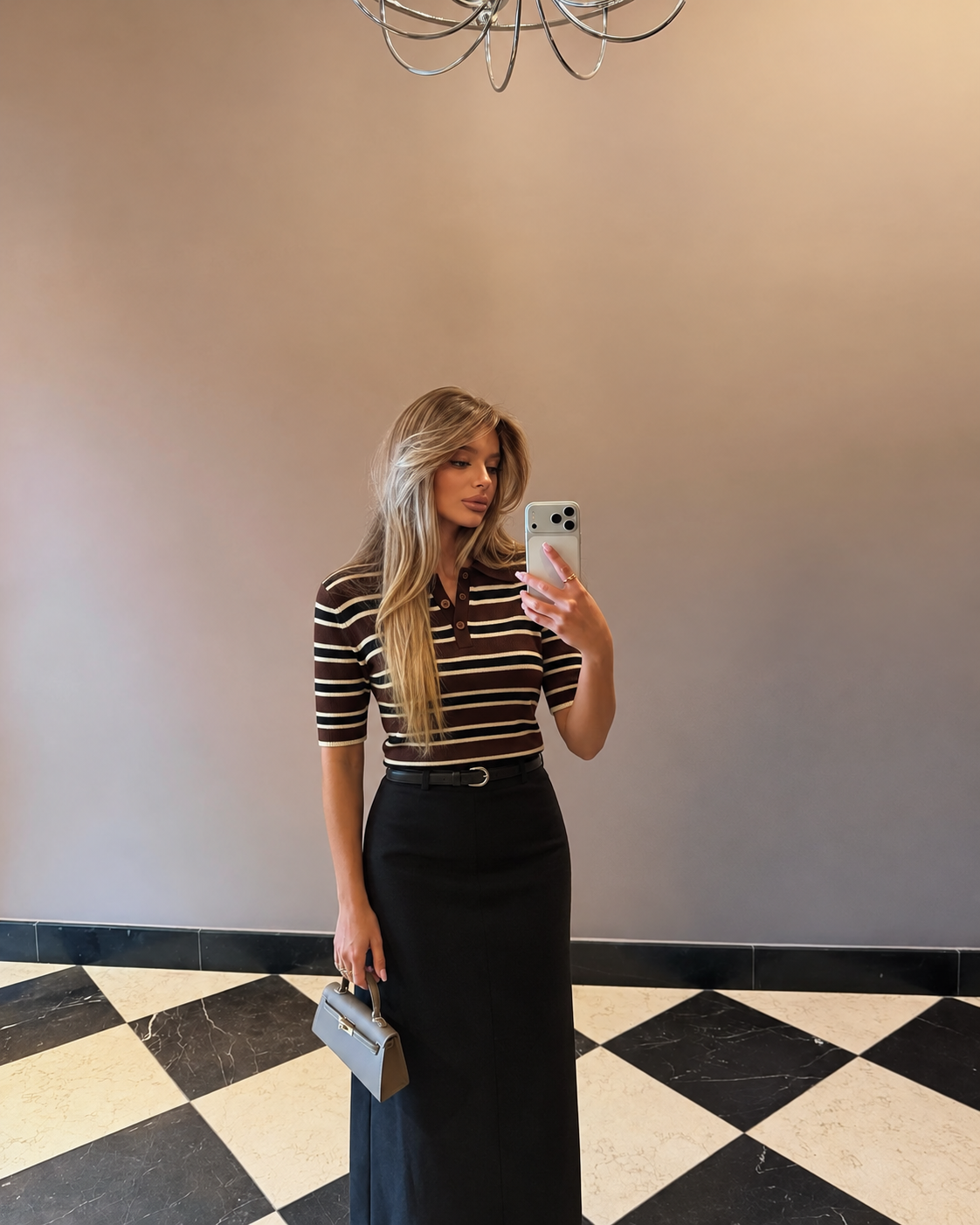 STRIPED POLO KNIT – CHOCOLATE BROWN