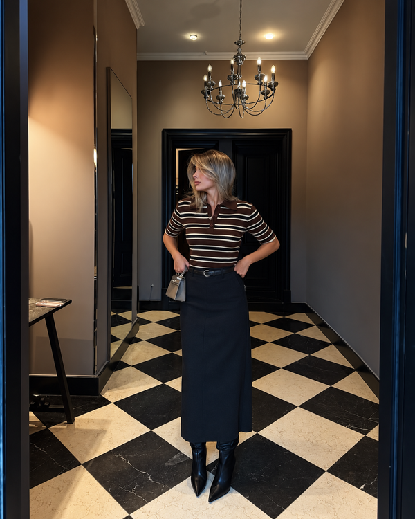 STRIPED POLO KNIT – CHOCOLATE BROWN