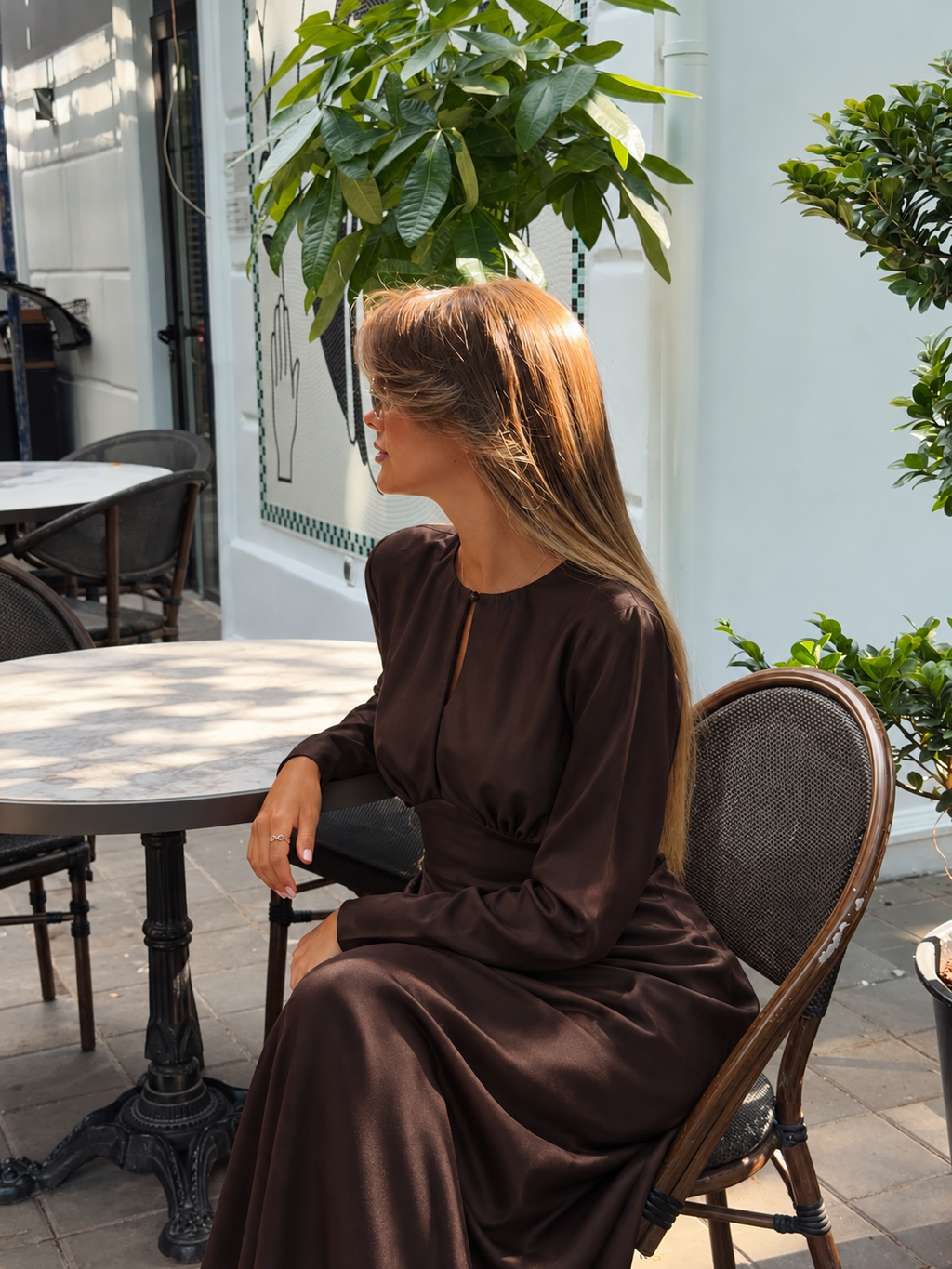 NOCTURNE SATIN MAXI DRESS – BROWN