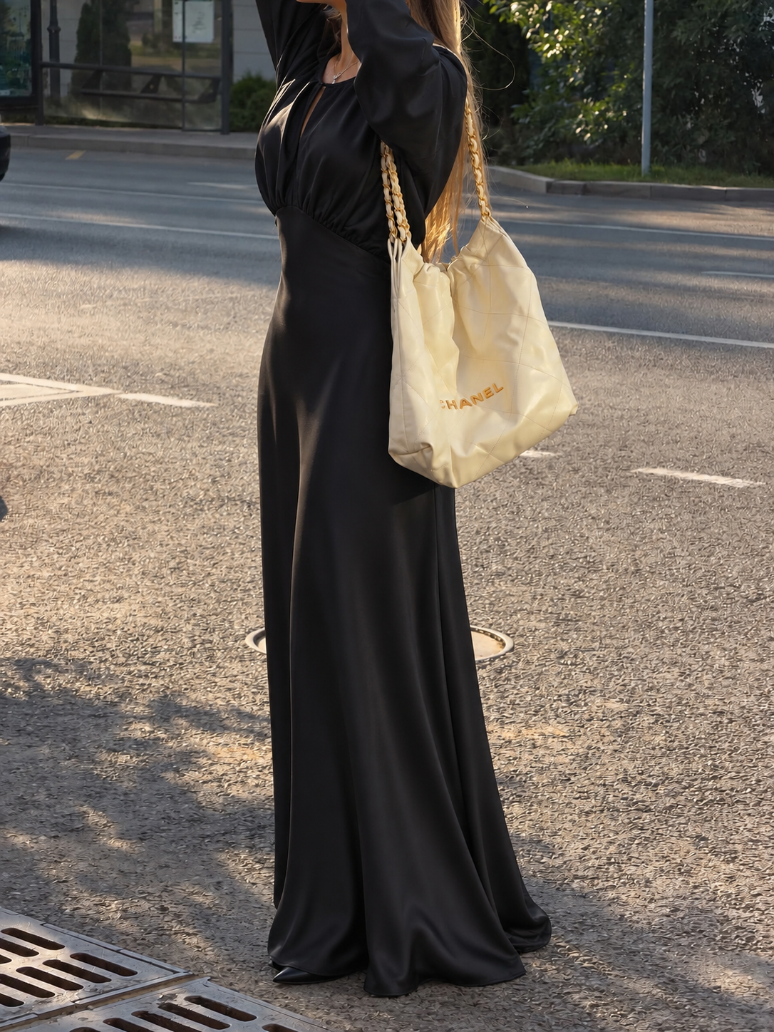 NOCTURNE SATIN MAXI DRESS – BLACK