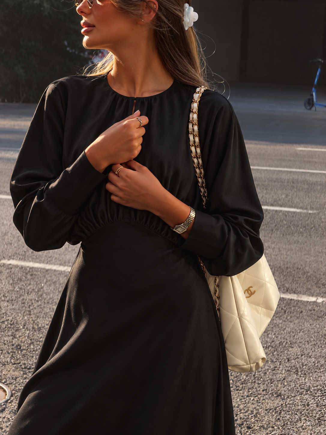 NOCTURNE SATIN MAXI DRESS – BLACK