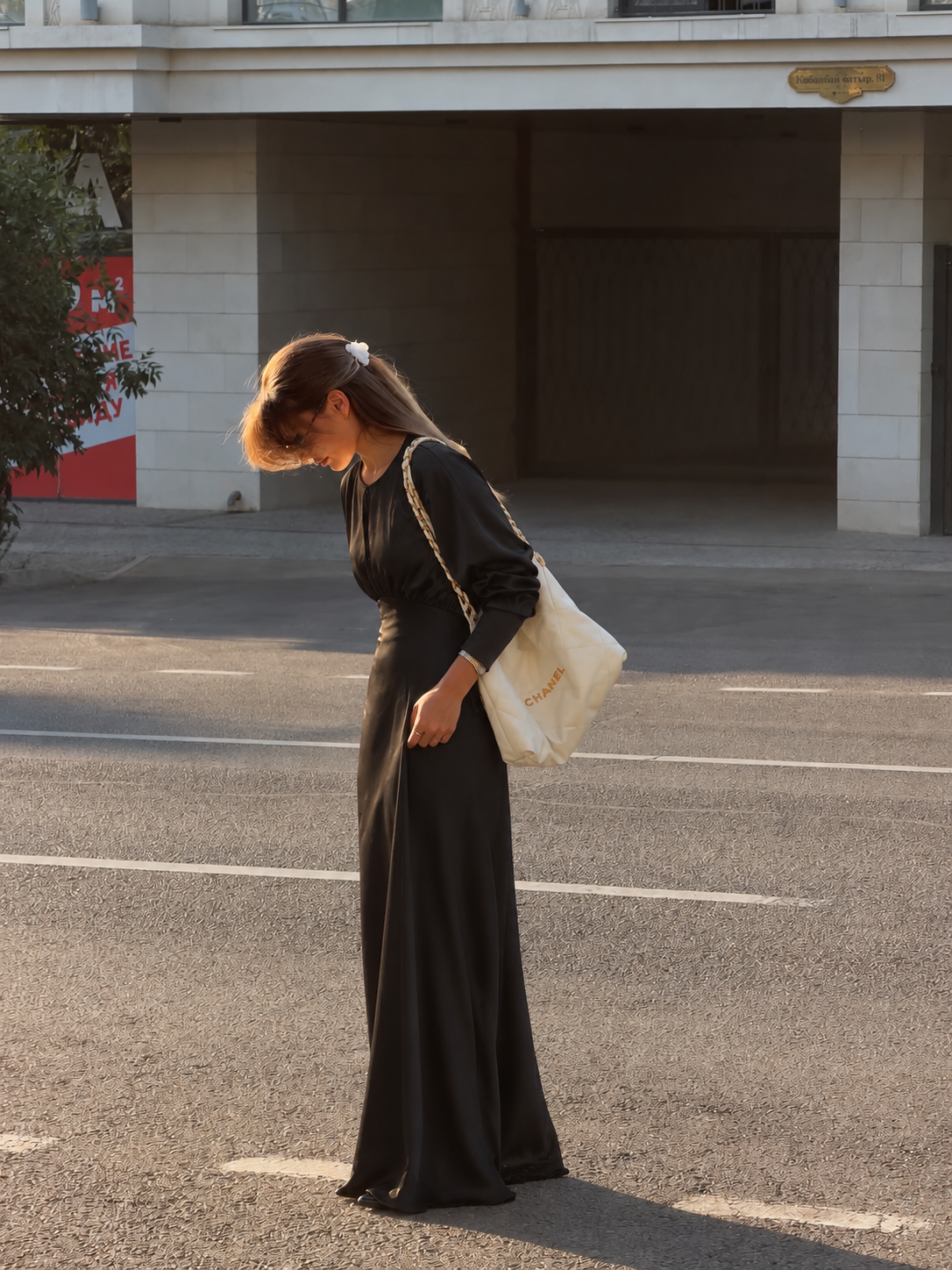 NOCTURNE SATIN MAXI DRESS – BLACK