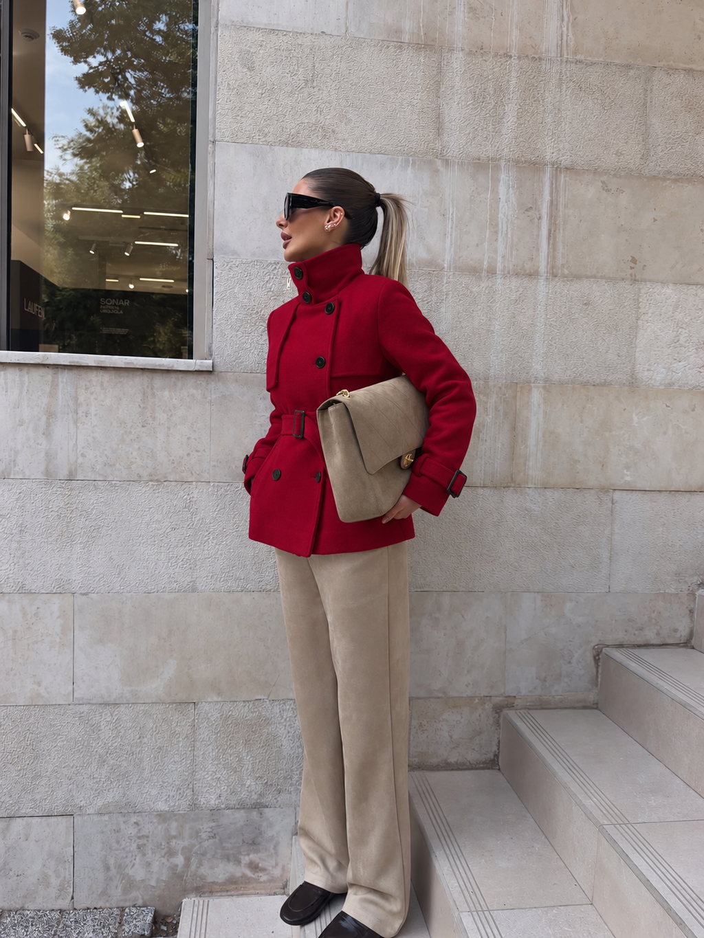 PREMIUM WOOL BLEND SHORT COAT – RED