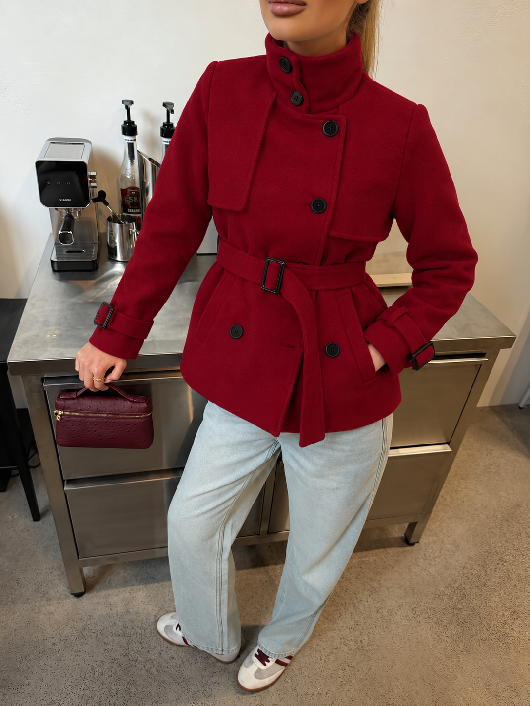PREMIUM WOOL BLEND SHORT COAT – RED