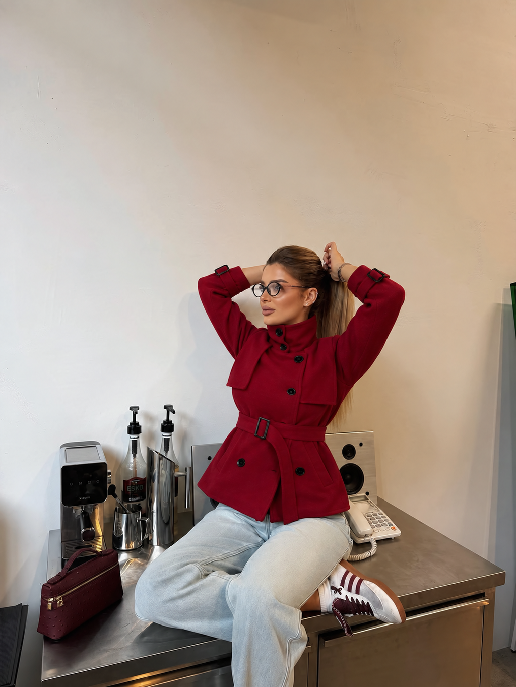 PREMIUM WOOL BLEND SHORT COAT – RED