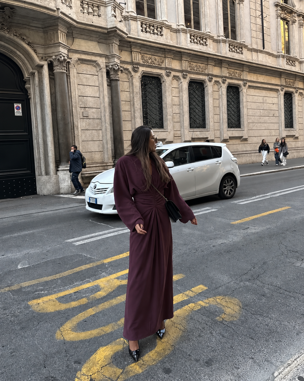 LOTUS DRAPED MAXI DRESS – PLUM