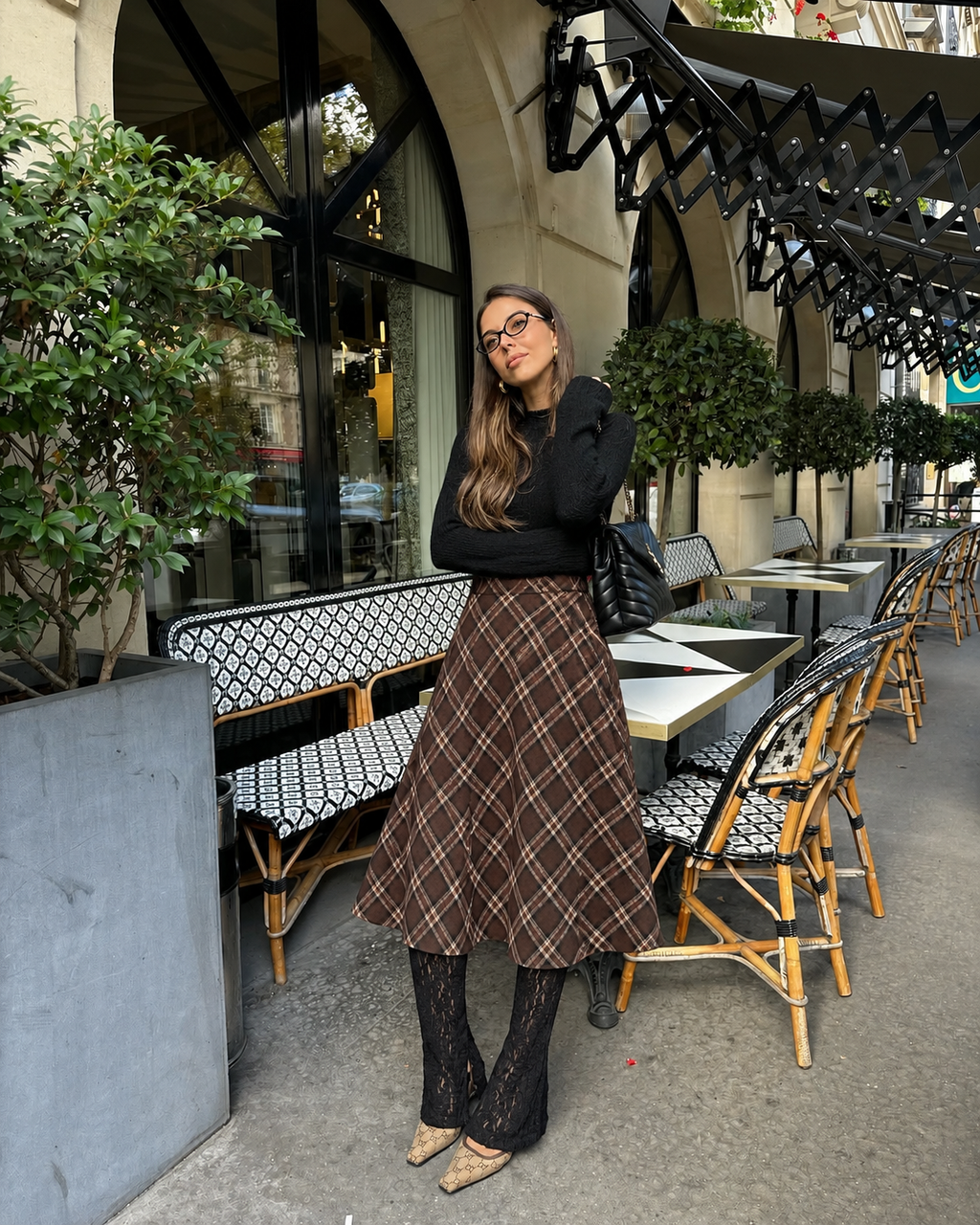 HERITAGE CHECK MIDI SKIRT – BROWN