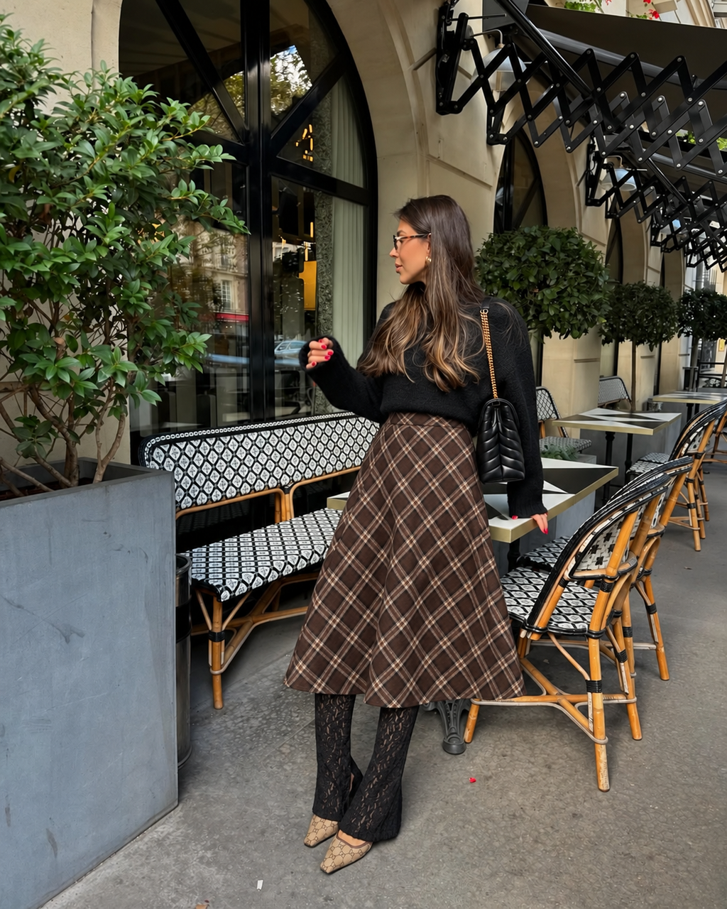 HERITAGE CHECK MIDI SKIRT – BROWN