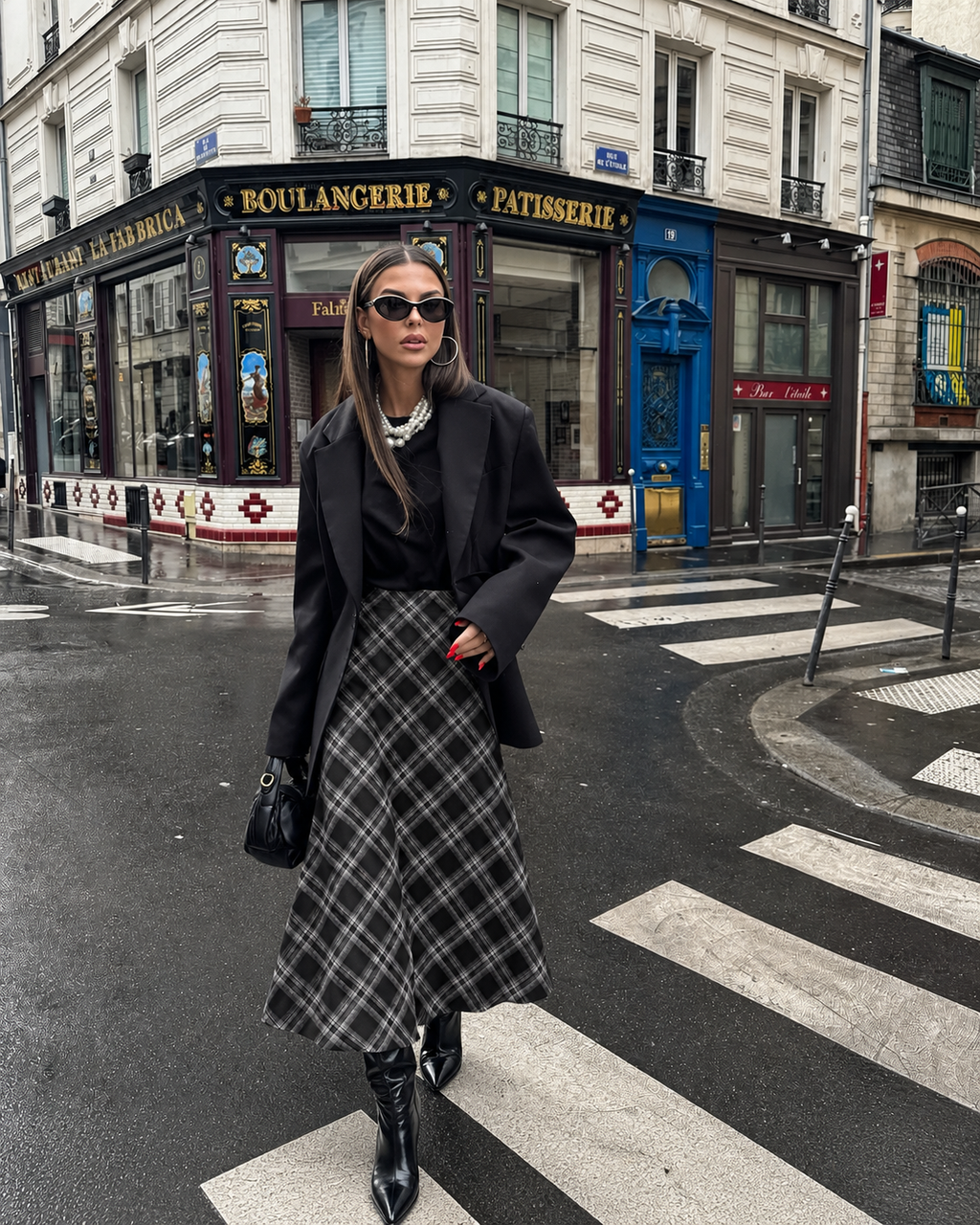 HERITAGE CHECK MIDI SKIRT – BLACK