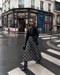 HERITAGE CHECK MIDI SKIRT – BLACK