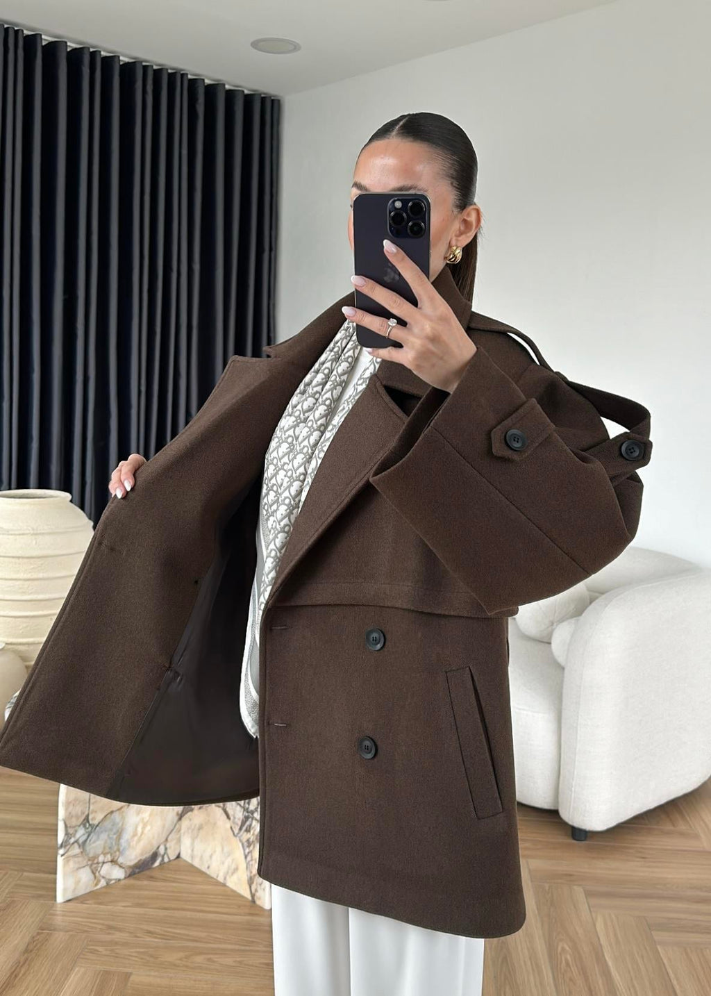 MODAL WINTER SCULPTED BELTED COAT – CHOCOLATE BROWN