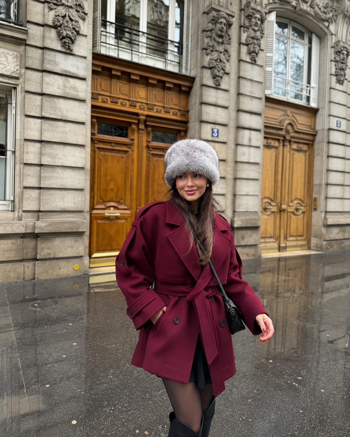 MODAL WINTER SCULPTED BELTED COAT – BURGUNDY