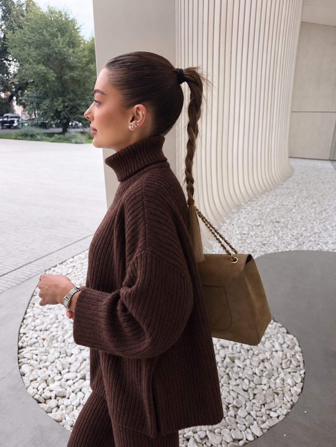 RIBBED KNIT LOUNGE SET Brown – Fashion Hunter, pogled 9