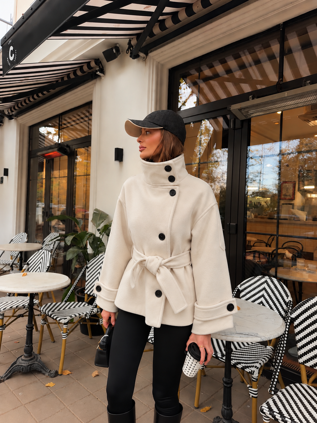 Sculpted High Collar Coat – Cream