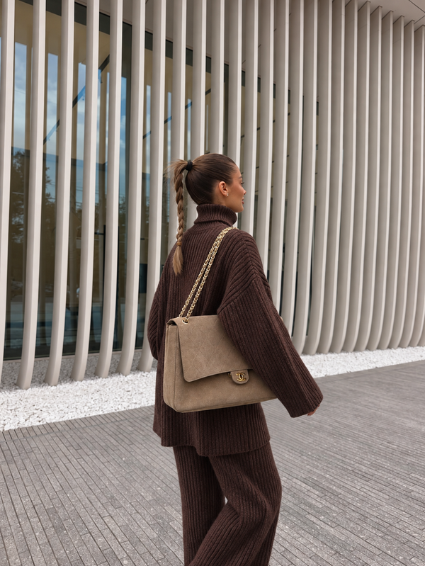 RIBBED KNIT LOUNGE SET Brown
