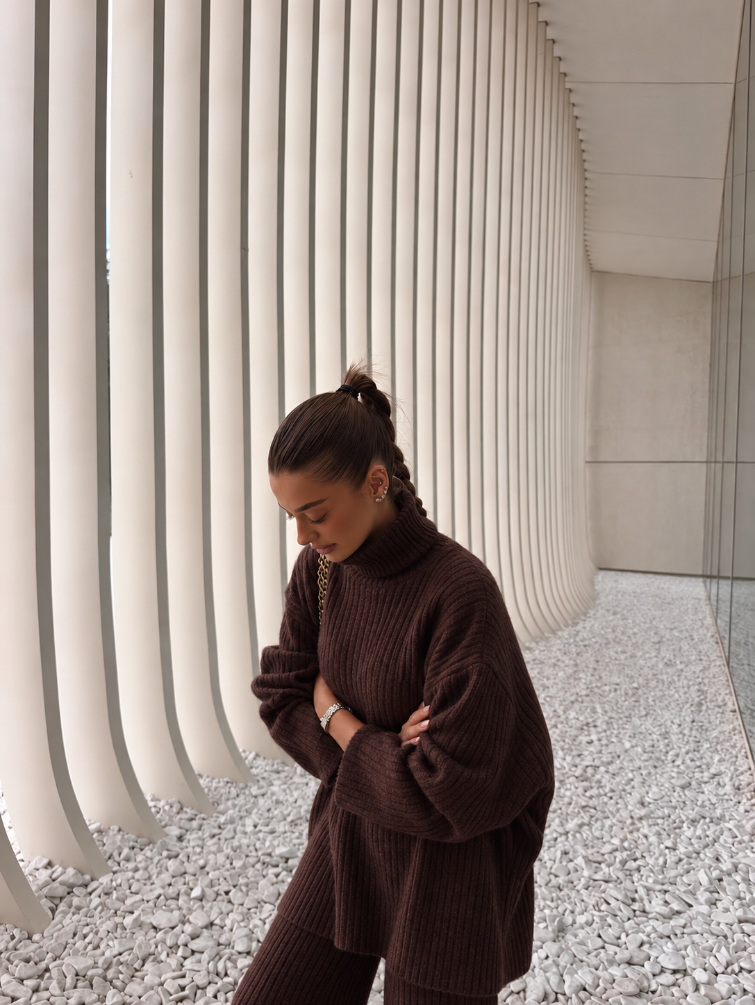 RIBBED KNIT LOUNGE SET Brown – Fashion Hunter, pogled 8