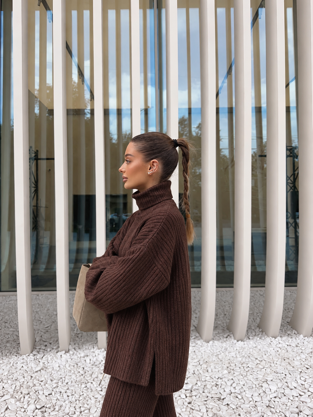 RIBBED KNIT LOUNGE SET Brown – Fashion Hunter, pogled 7