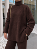 RIBBED KNIT LOUNGE SET Brown – Fashion Hunter, pogled 6