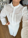 Linen-Look Embroidered košulja bluza