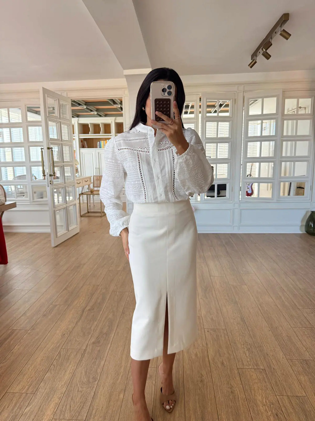 Linen-Look Embroidered košulja bluza