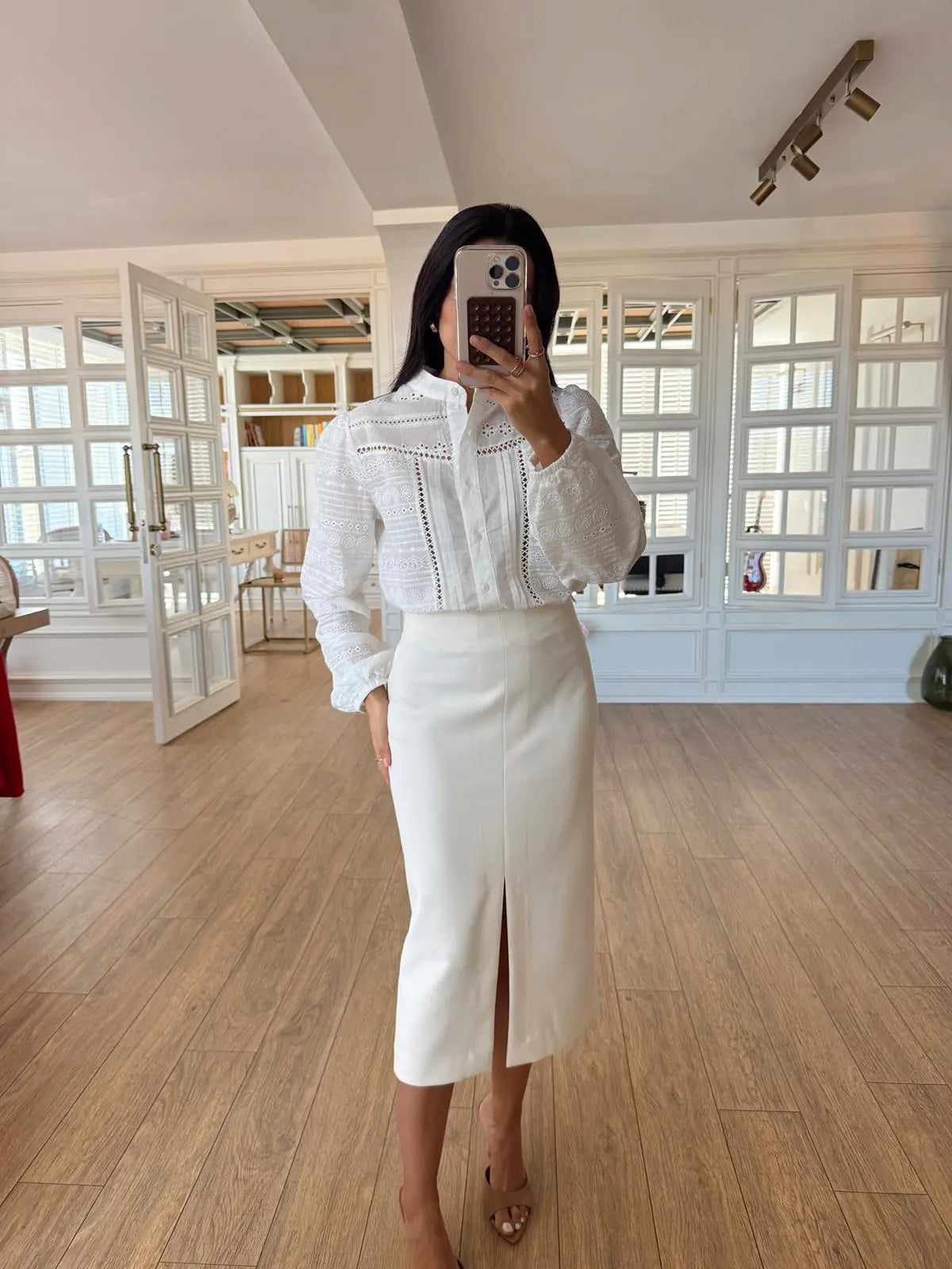 Linen-Look Embroidered košulja bluza