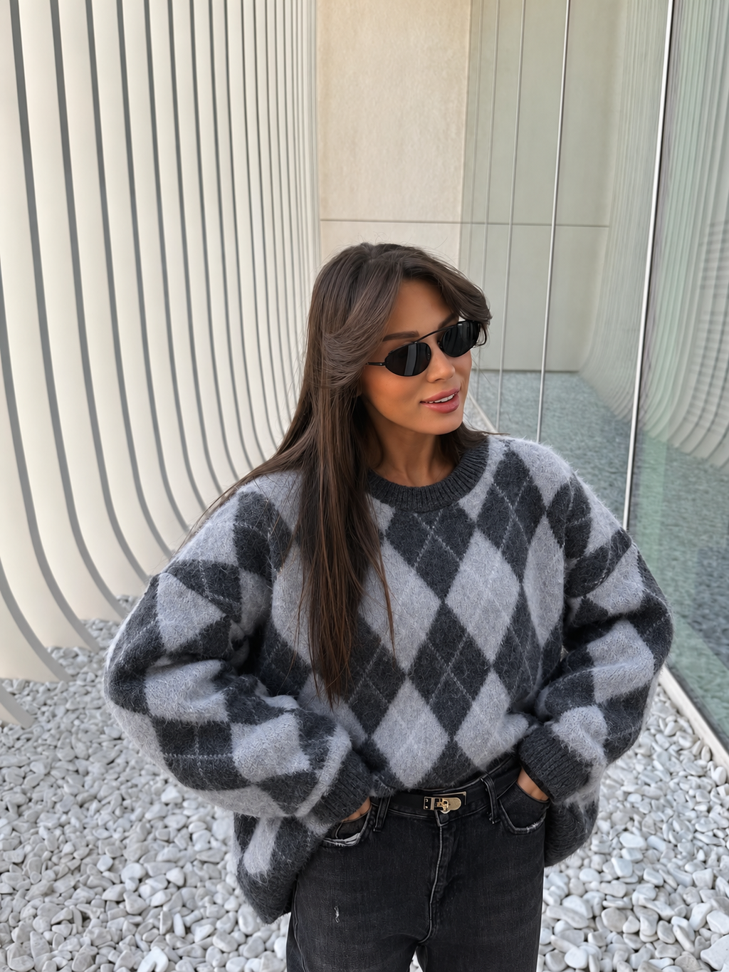 HERITAGE ARGYLE WOOL BLEND KNIT – GREY