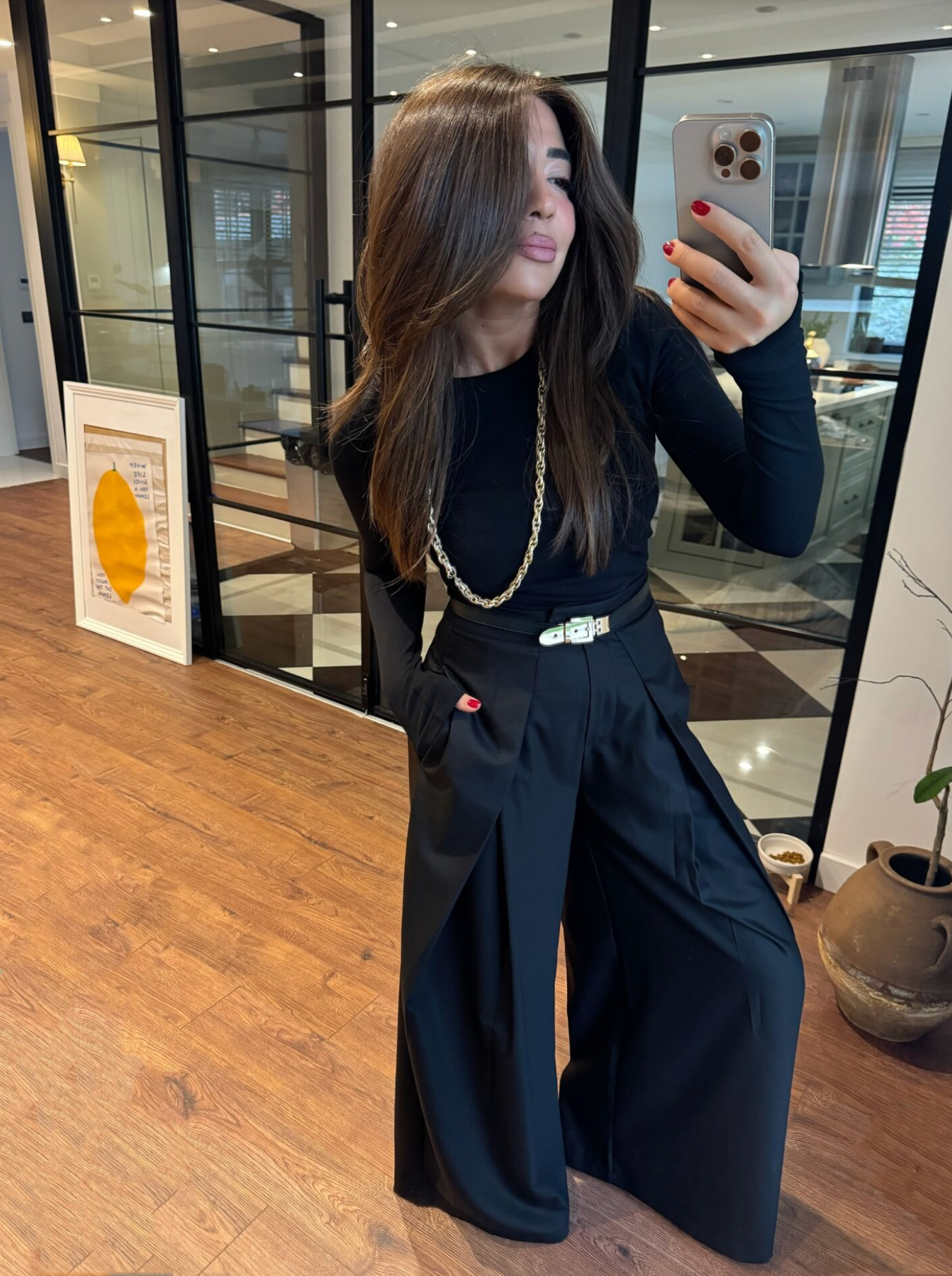 WIDE LEG PREMIUM PANTALONE CRNE