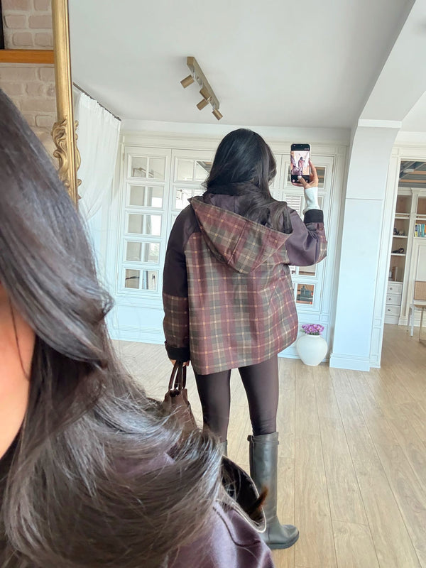 Winter Check Parka Jacket Bordo Braon