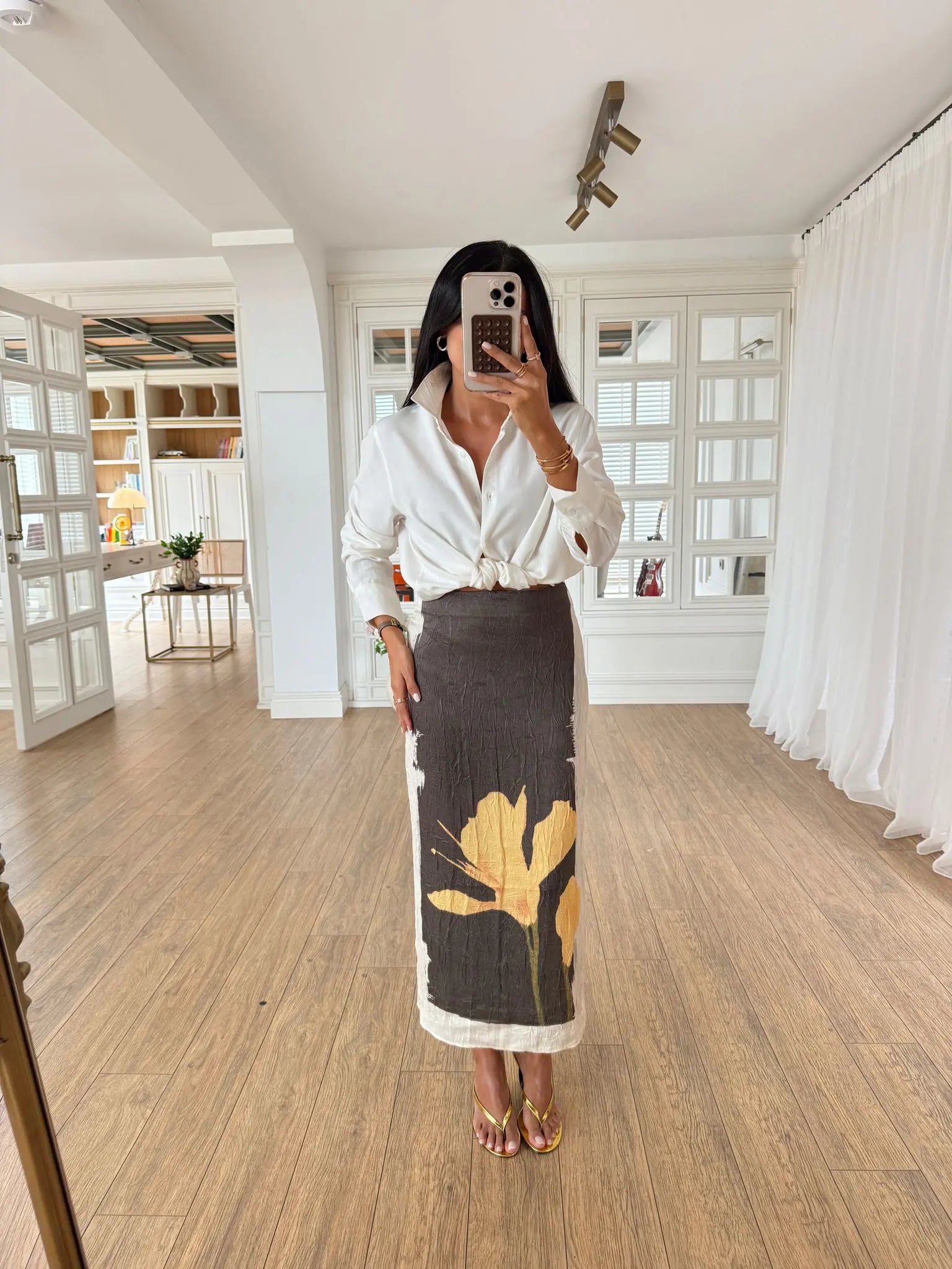 Floral Abstract Midi Suknja