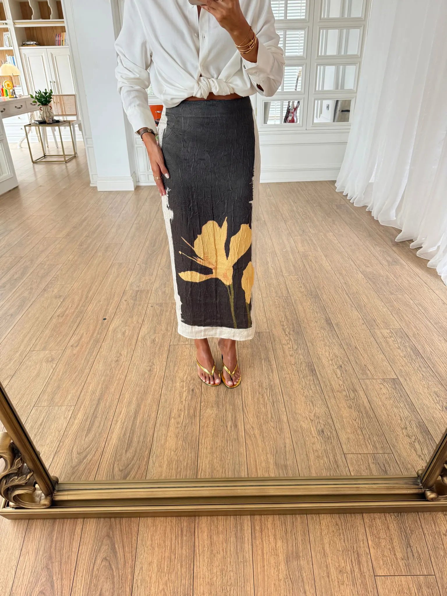 Floral Abstract Midi Suknja