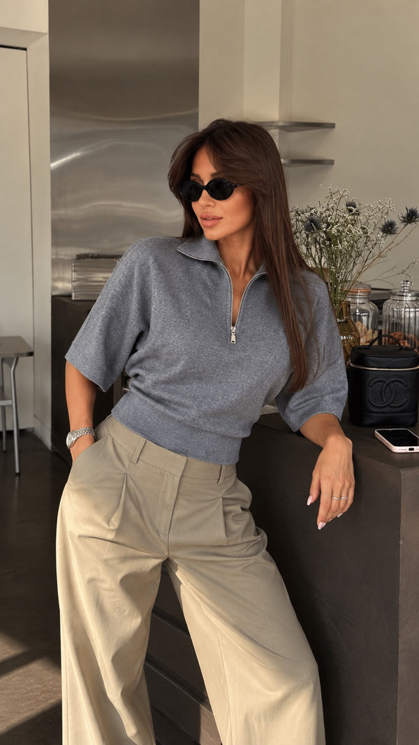 ASHFORD HALF-ZIP KNIT – GREY, prednji prikaz