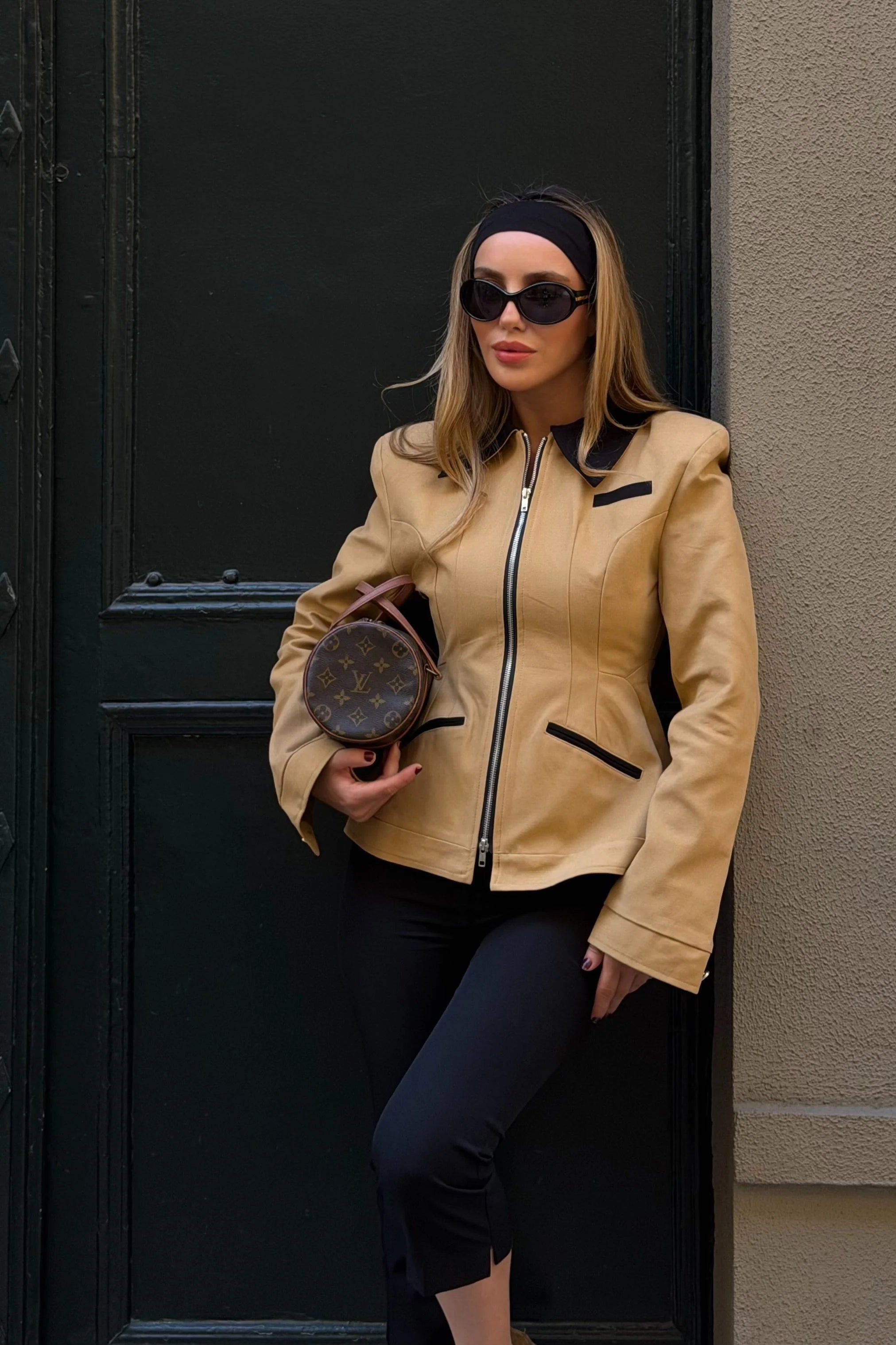 Premium Camel Contrast Zip Jacket