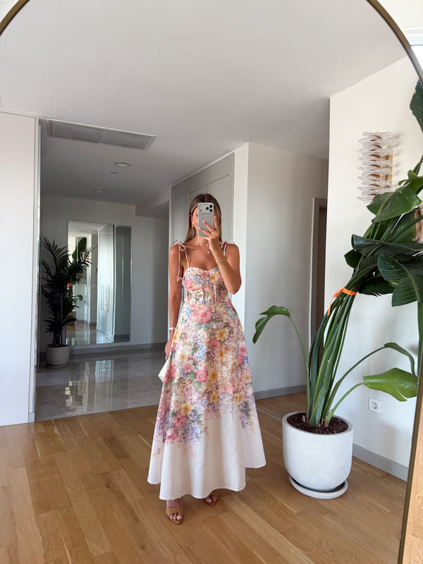 Floral Print Tied-Strap Corset Dress