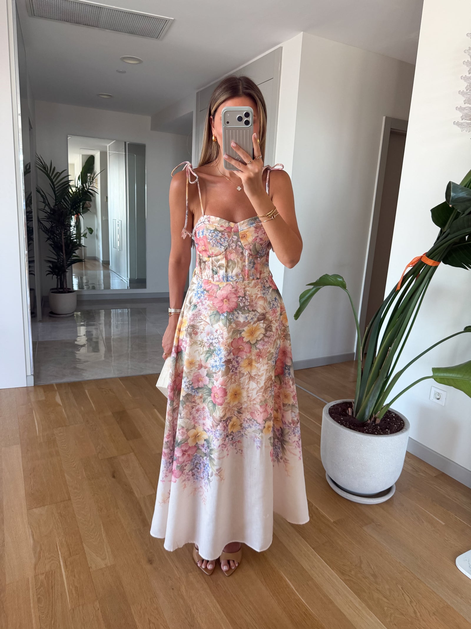 Floral Print Tied-Strap Corset Dress