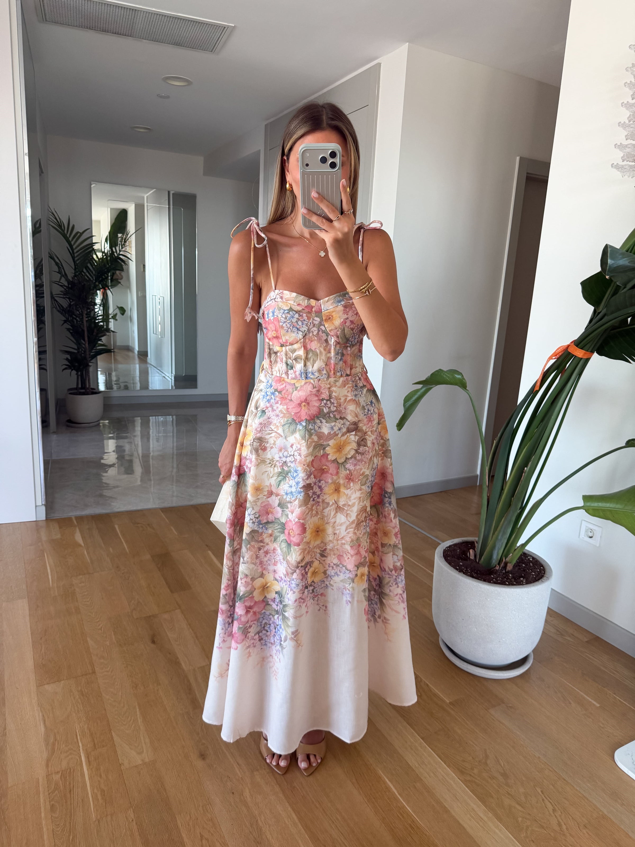 Floral Print Tied-Strap Corset Dress