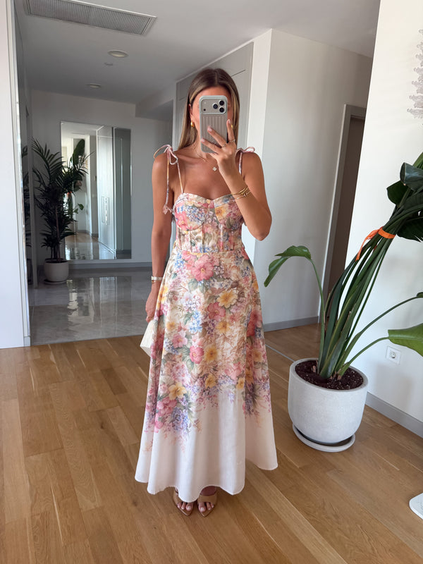 Floral Print Tied-Strap Corset Dress