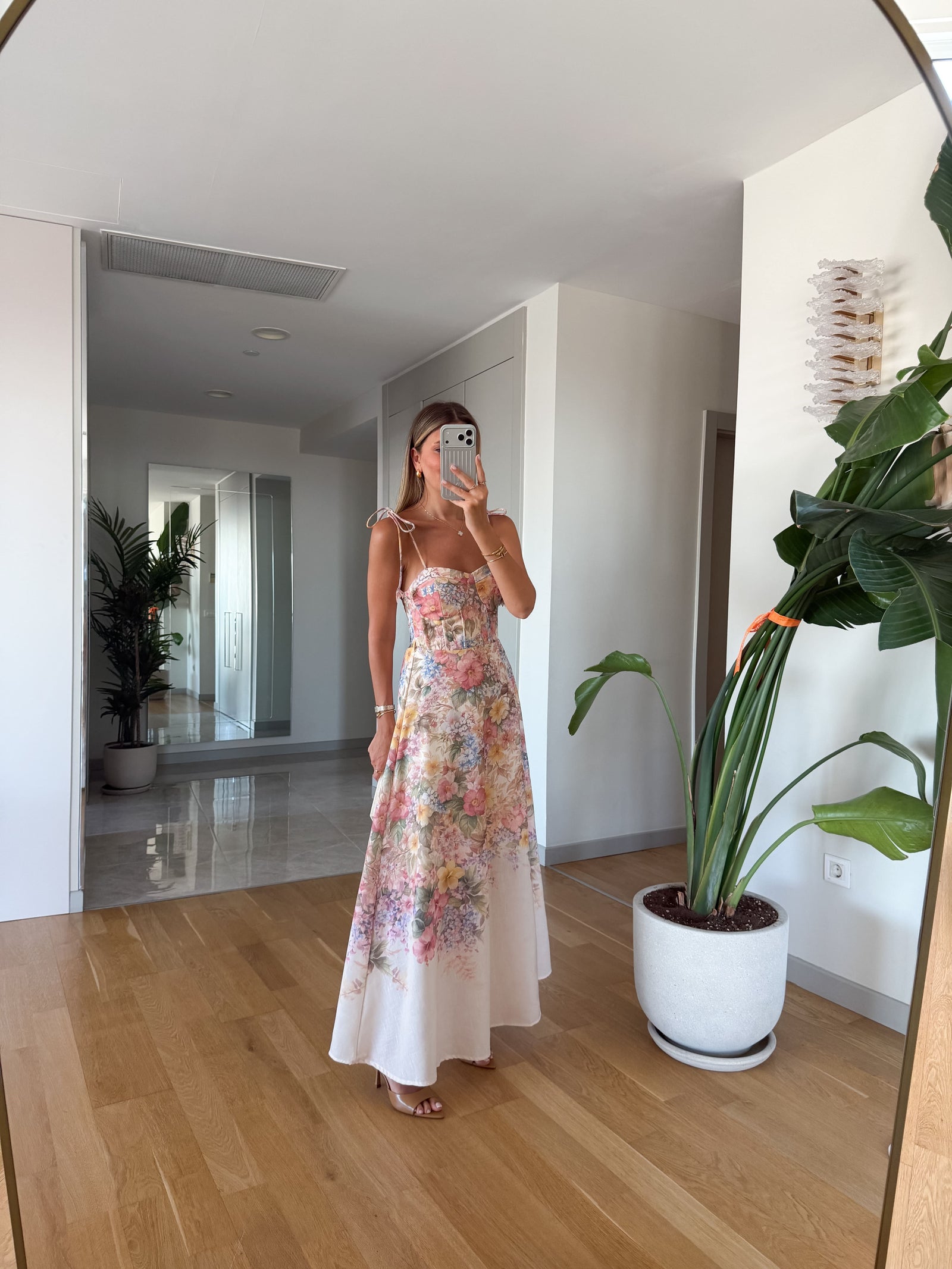 Floral Print Tied-Strap Corset Dress