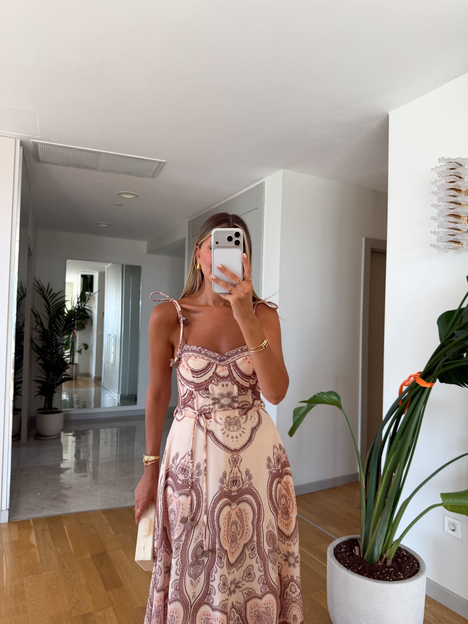 Paisley Print Tied-Strap Corset Dress