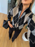 HERITAGE ARGYLE ZIP CARDIGAN Black / Grey / Taupe