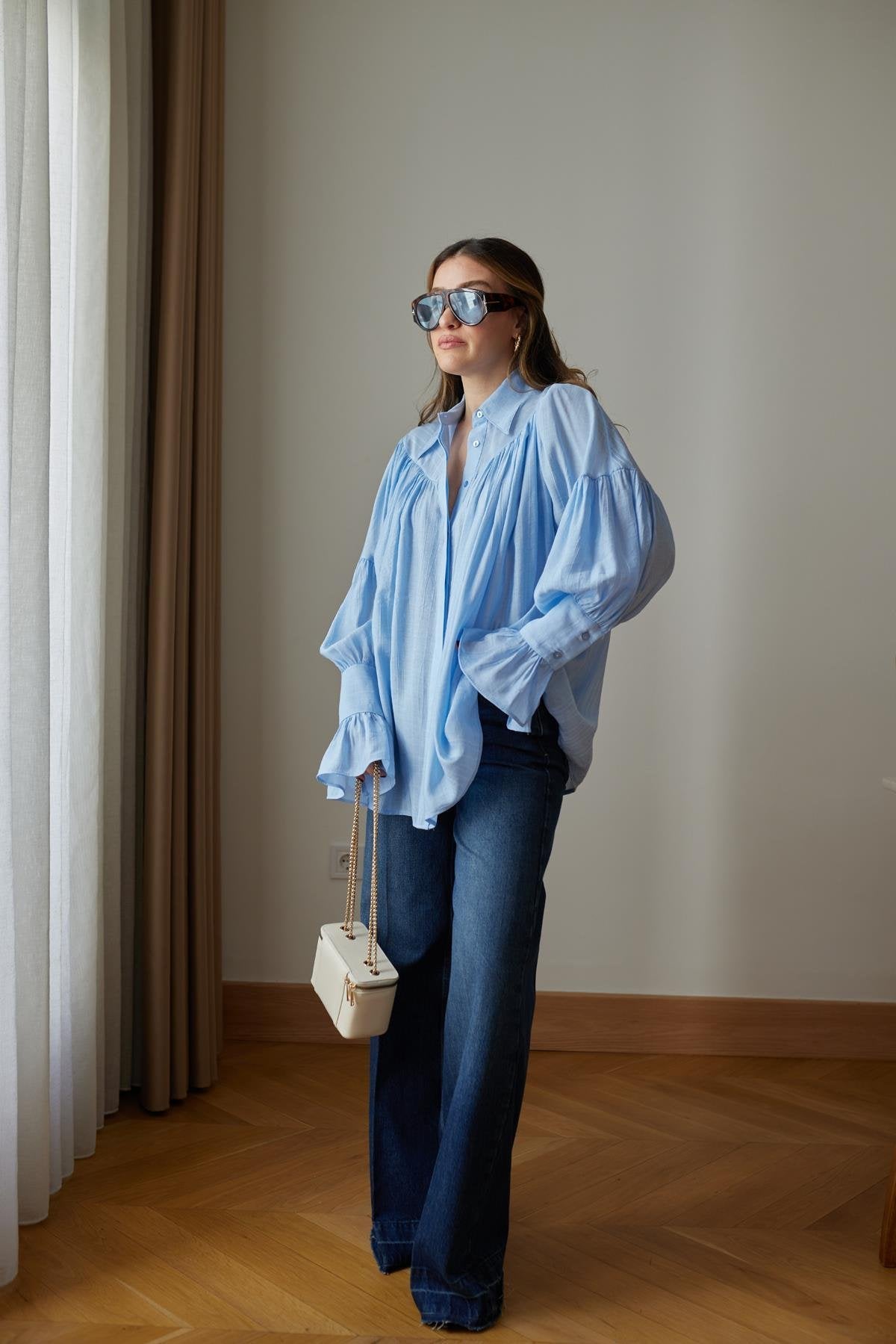 PREMIUM BLUZA SA VOLANIMA BABY BLUE