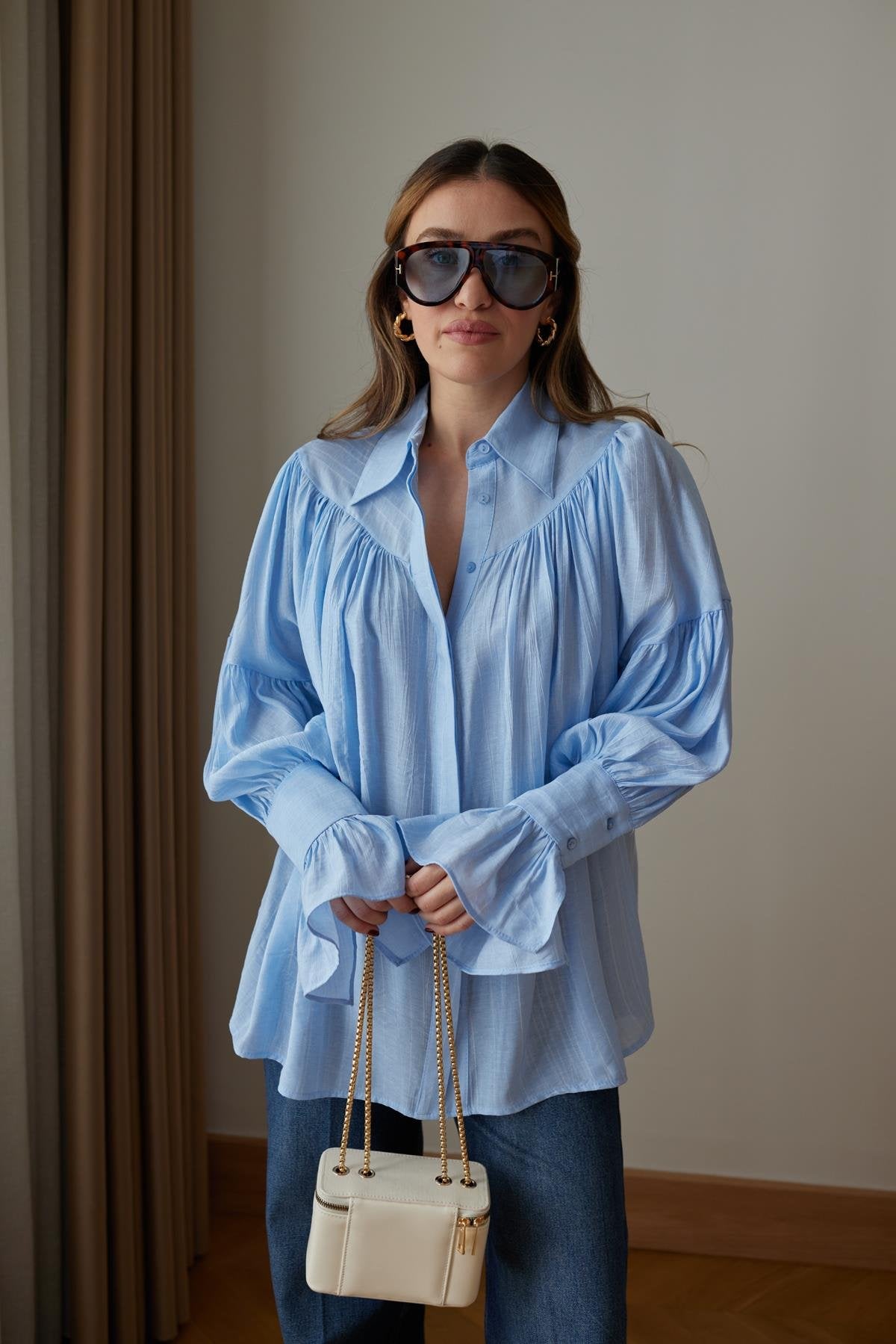 PREMIUM BLUZA SA VOLANIMA BABY BLUE