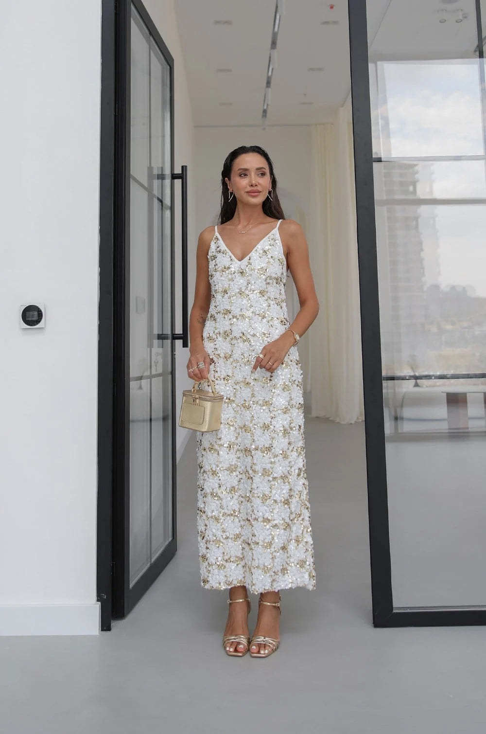 Gold Shine Sequin Midi Haljina